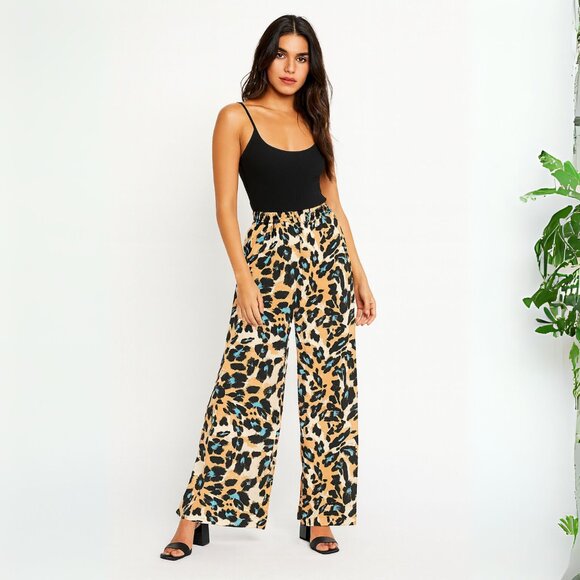 Wide Leg Palazzo Pants Leopard Print One Size - Picture 1 of 4